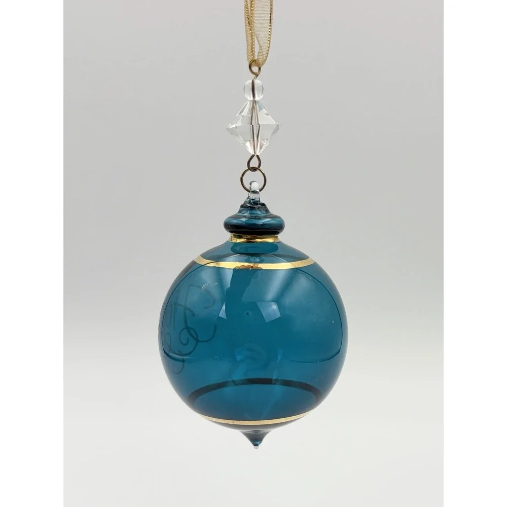 Hallmark Keepsake Ornament Perfect Harmony Etched Glass Blue Gold 2002 Vintage